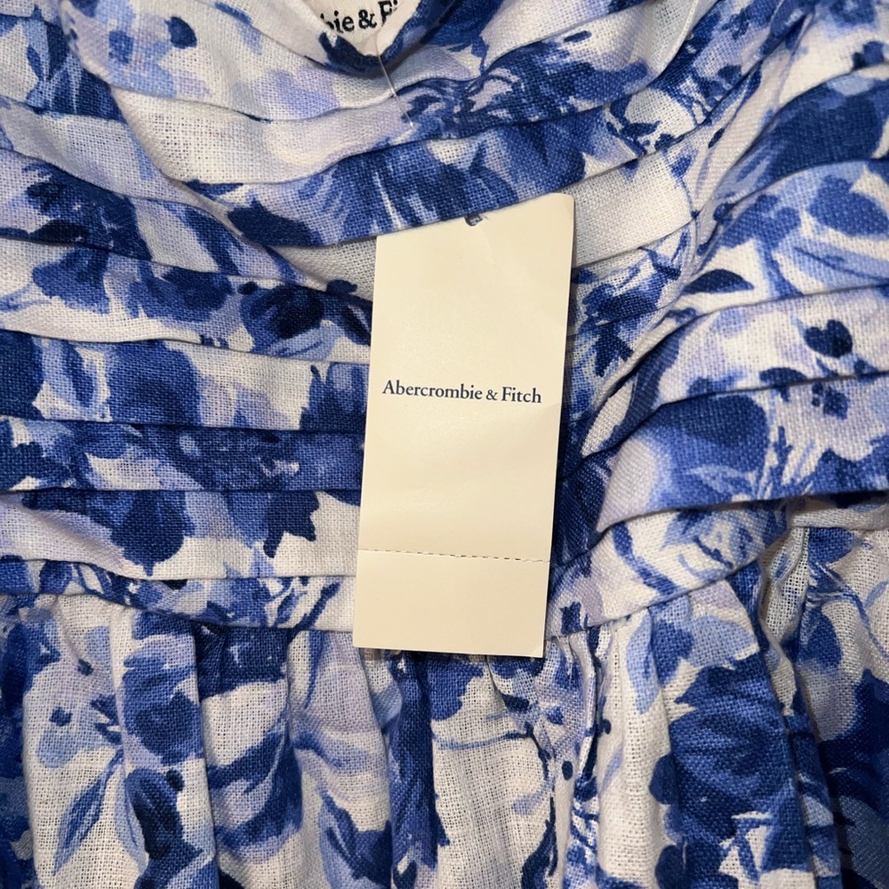 Abercrombie & Fitch White and Blue Floral Puff-Sleeve Mini Dress - Picture 3 of 4
